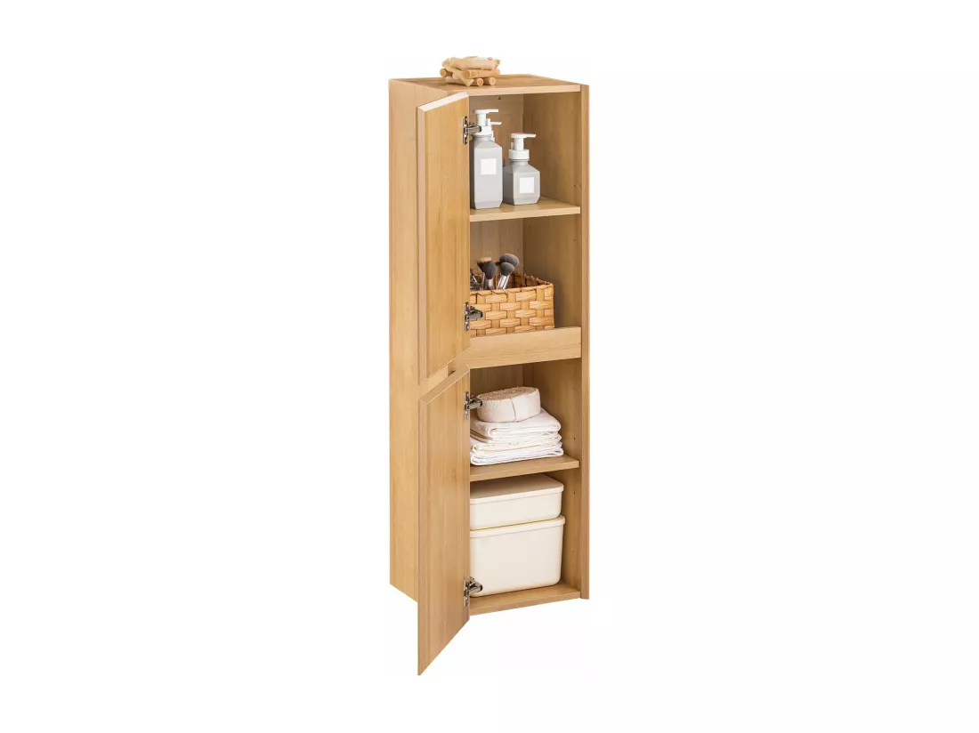 SoBuy Colonne de Salle de Bain Suspendue Armoire Suspendue Meuble Mural Salle de Bain Armoire de Toilette Meuble Rangement, 2 Portes, Étagères Réglables, Couleur Bois, 35x30x120 cm, BZR175-N