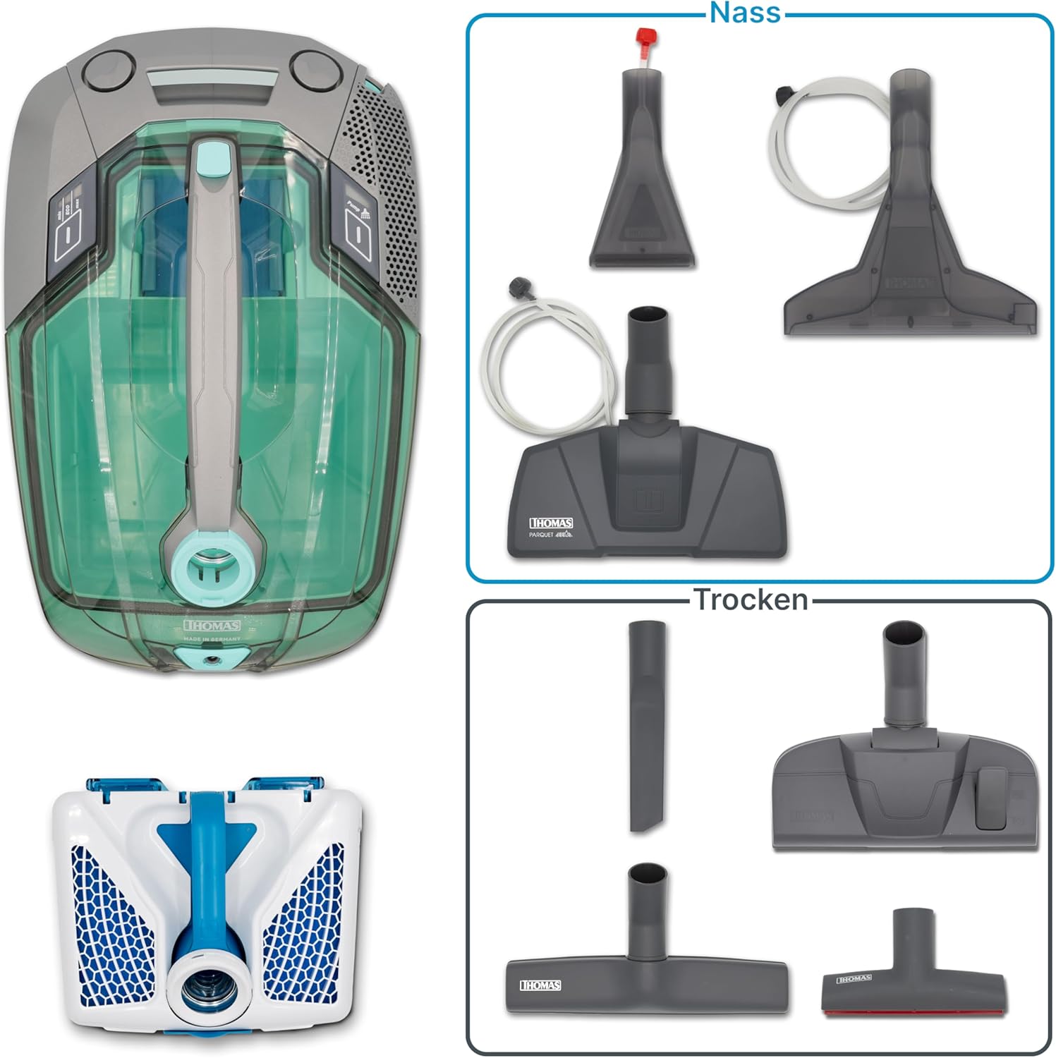 THOMAS Aqua+ Multi CLEAN X10 PARQUET, Staubsauger, Waschsauger, beutellos, Speziell für Parkett und Laminat, für Allergiker, Wasserfilterung, 1700 Watt max., Made in Germany