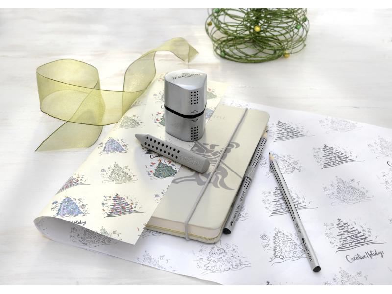Faber-Castell Spitzer Grip 2001 Dreifach Manuell, Silber Mit Behälter aus Kunststoff