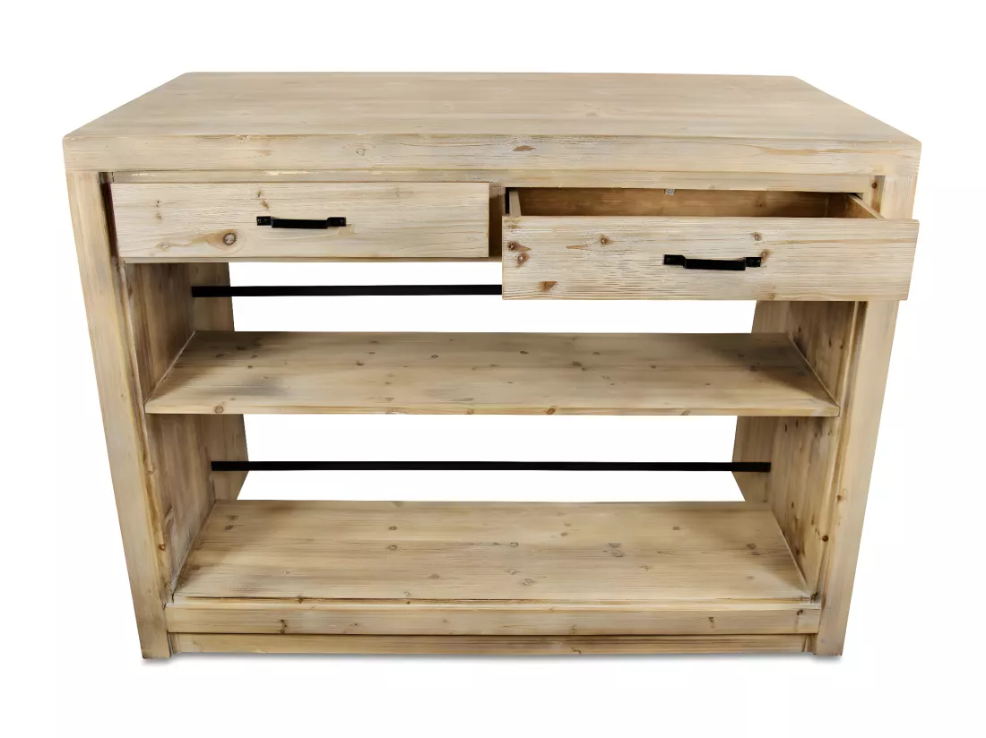 Ilot 2 tiroirs naturel Bois Naturel - Esmée Décoration d'Autrefois