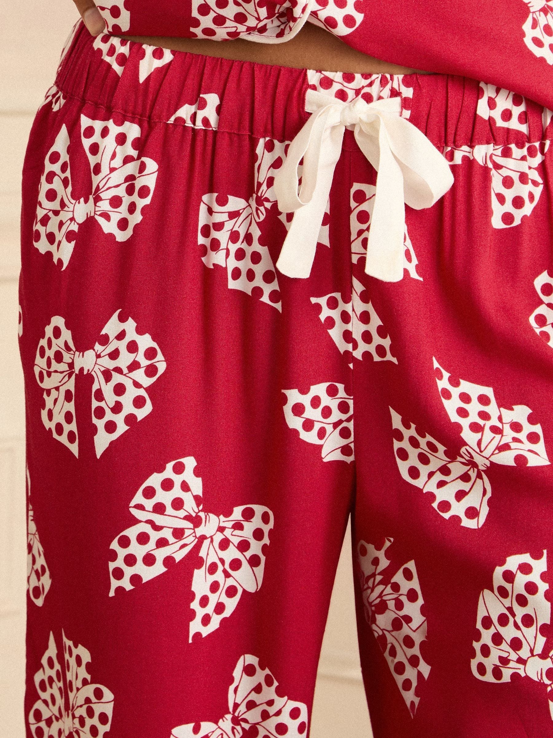 Red and White Bow Print - Love & Roses Button Down Pyjamas Set