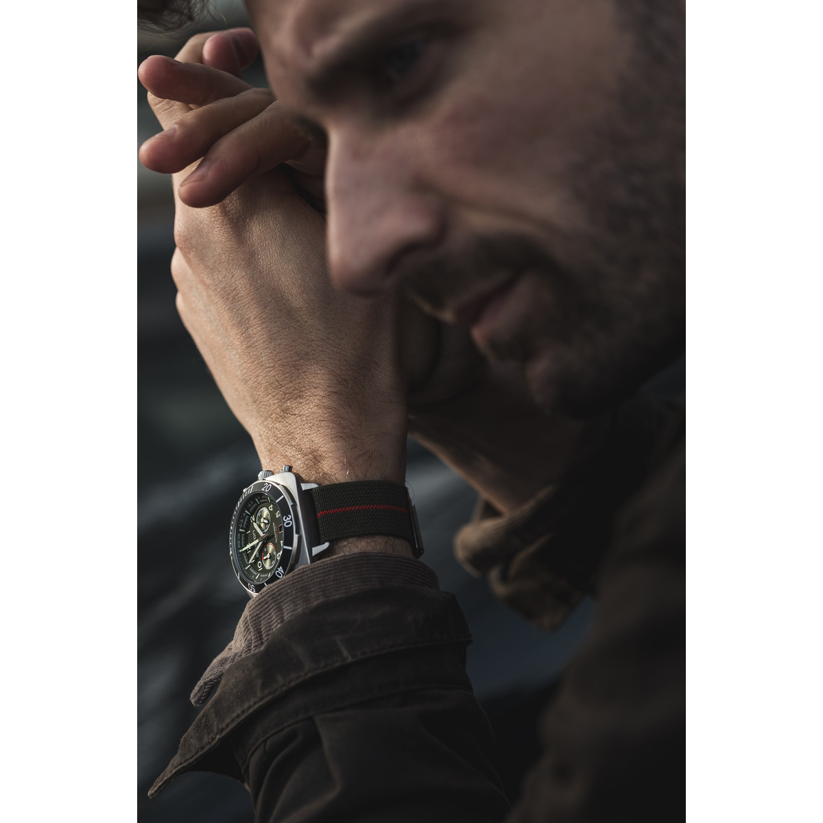 Montre BRISTON clubmaster outdoor homme bracelet tissu vert kaki