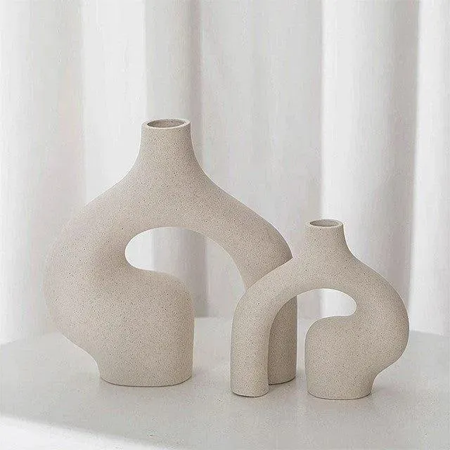 European style Ceramic Bisque Vase Set | Modern Beige Dried Flower Pot