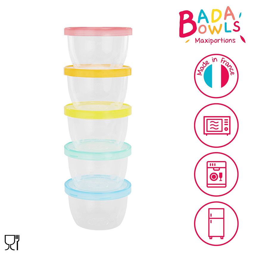 Lot de 5 pots de conservation BadaBowls - 250ml - Ecru