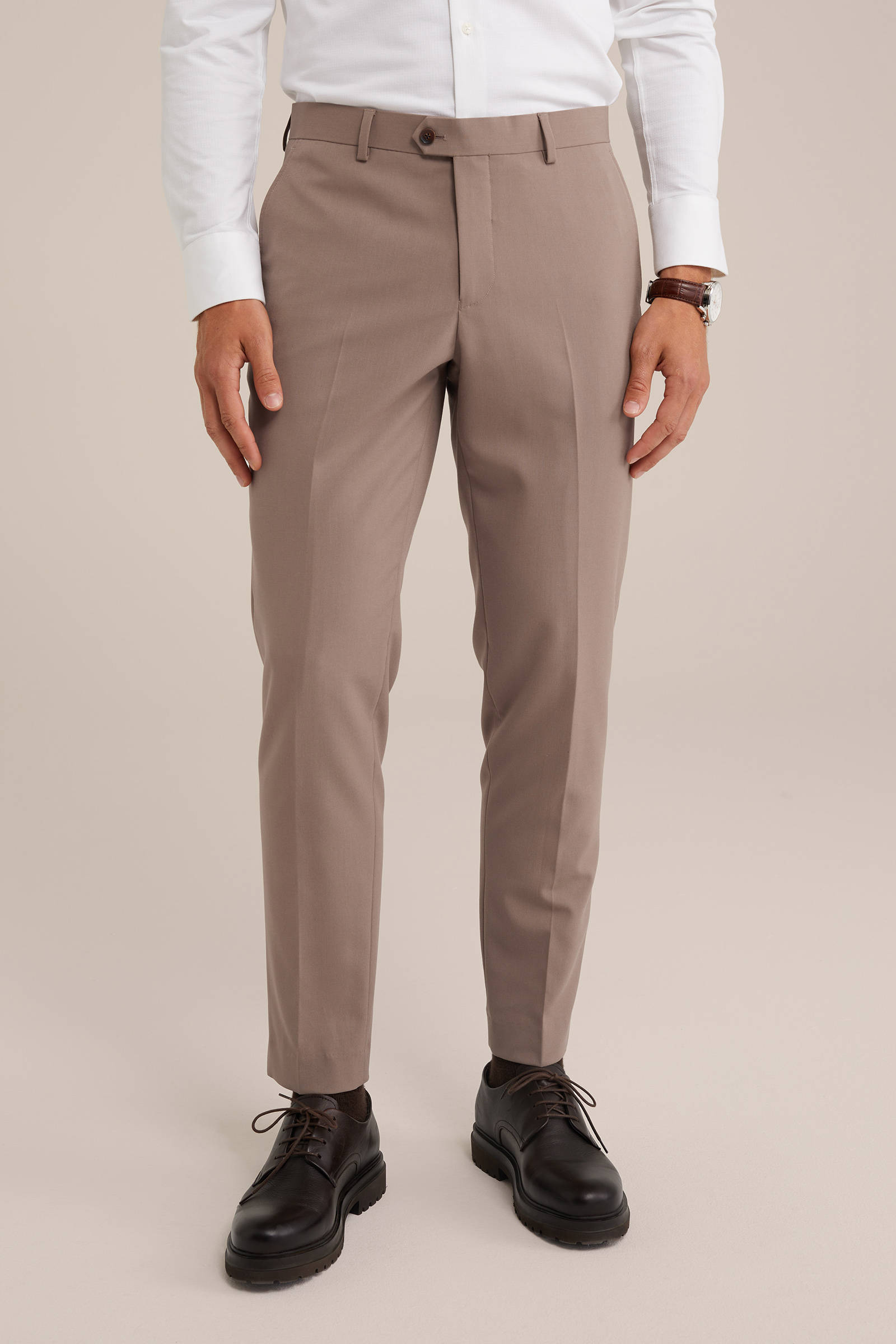 slim fit pantalon Lichtbruin
