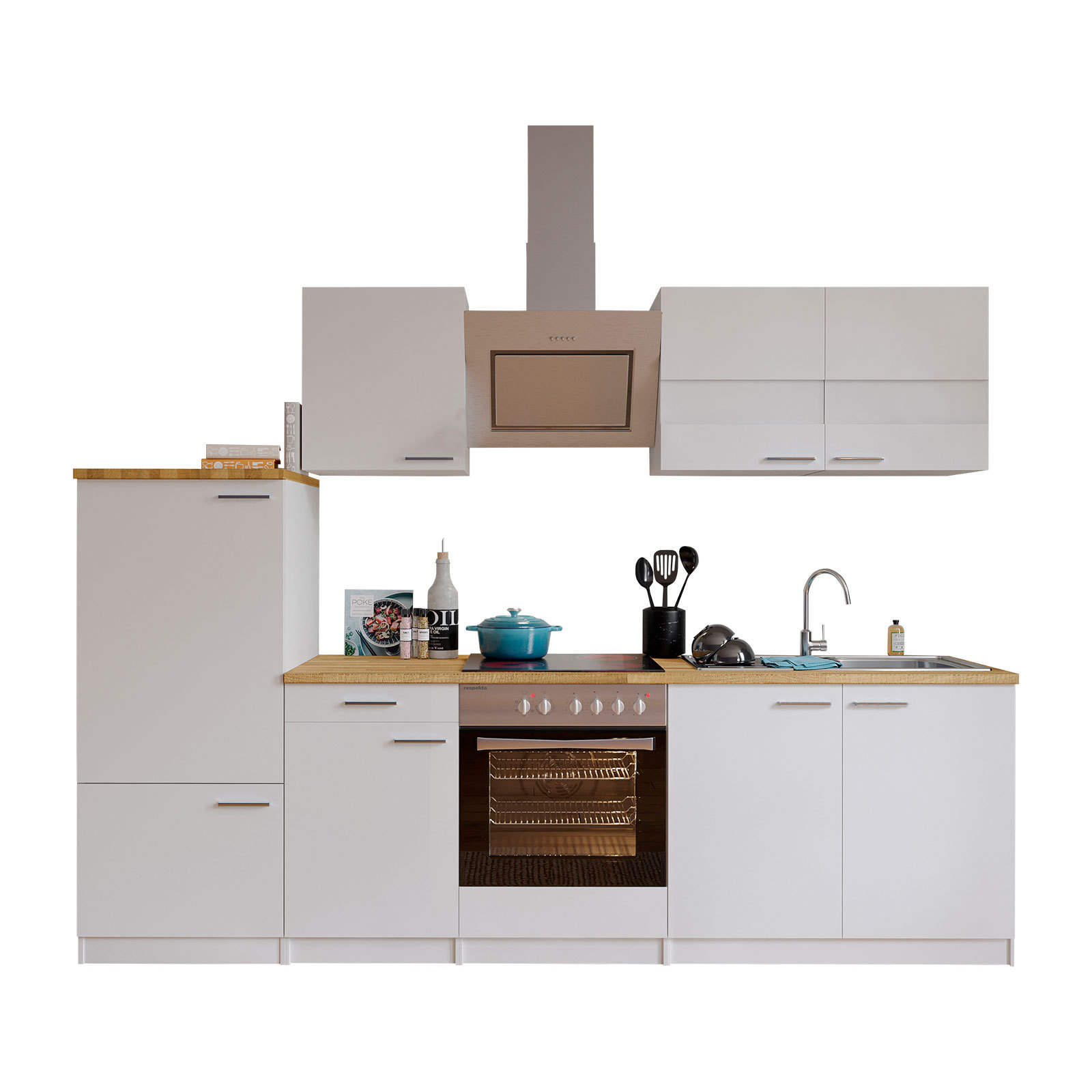 RESPEKTA Küchenblock - weiß - mit E-Geräten - 270 cm