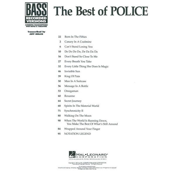 Music Sales The Best Of Police Bass