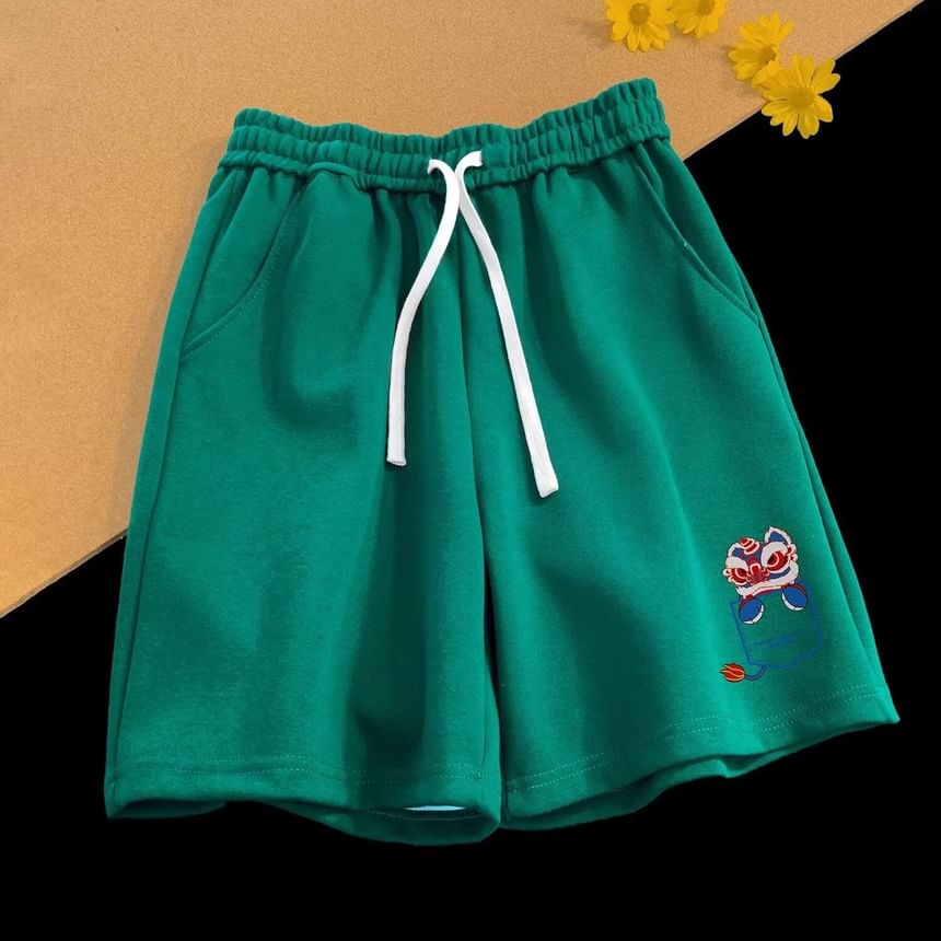 Cowpow - Trekkoord taille Leeuwendans print sweatshorts