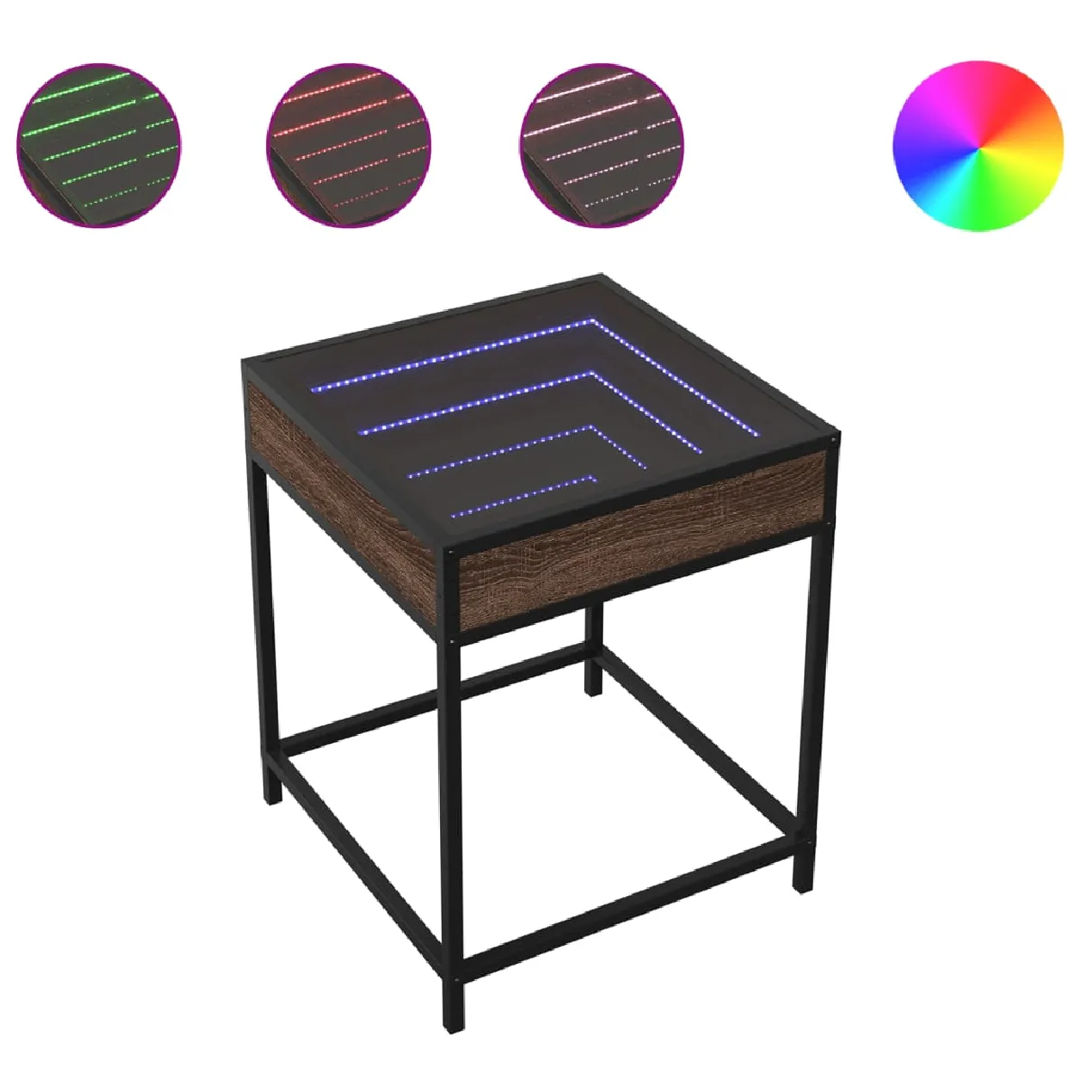vidaXL Table de chevet avec LED infini - Chêne Marron
