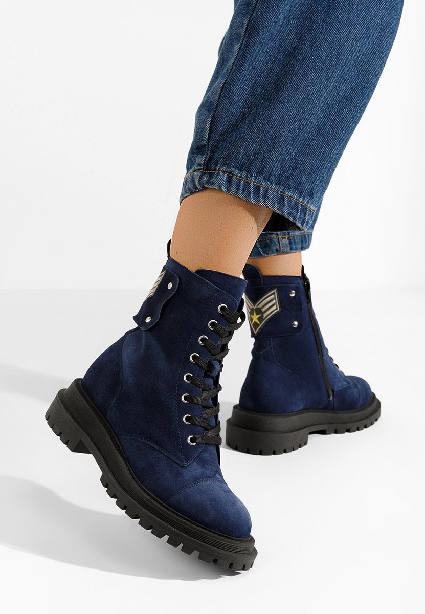 Bottines à lacets femme en cuir marine Navara V2