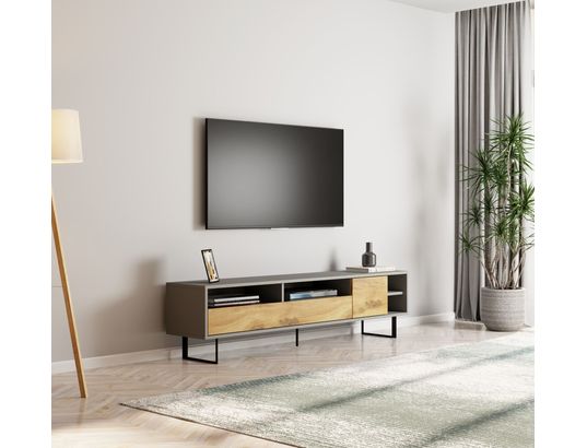 CONCEPT1 - Meuble TV Luga gris chene 180 x 29,8 x h44,7 cm