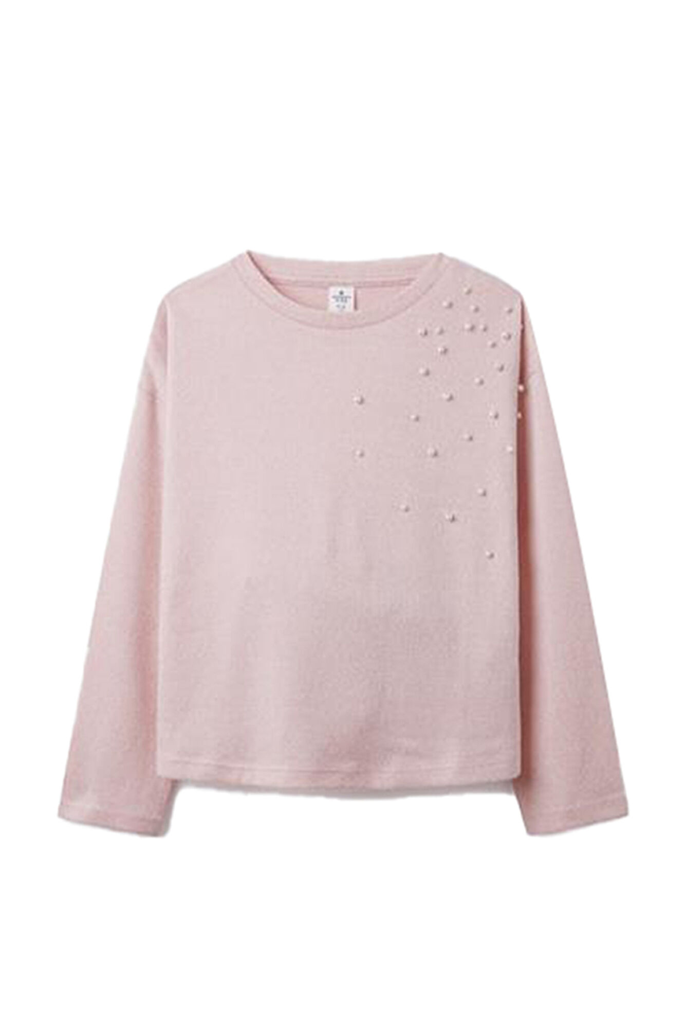 Camiseta de manga comprida feminina com pérolas.