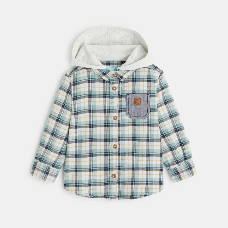Chemise à carreaux à capuche verte bébé garçon Vert