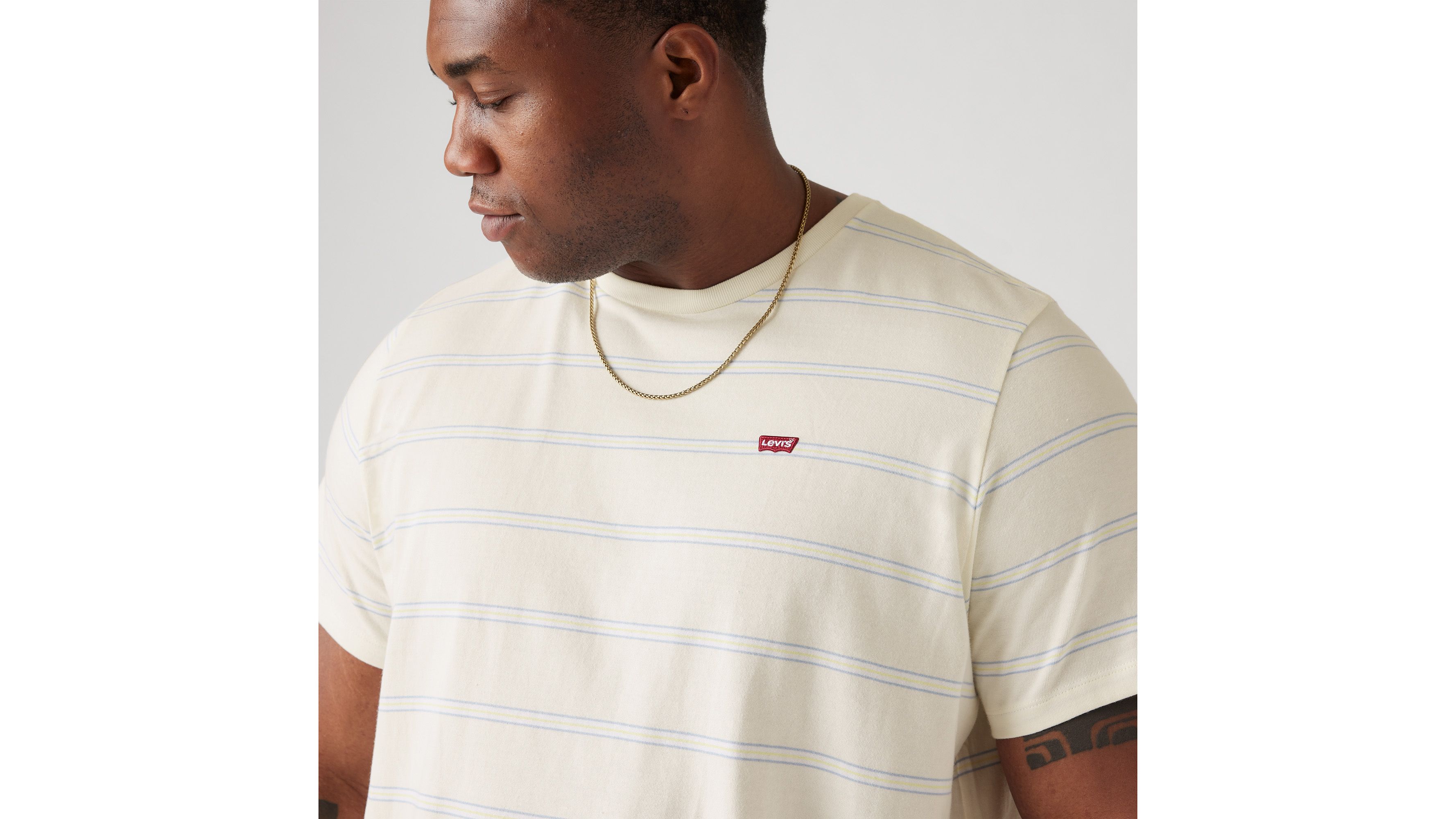 T-shirt Original Housemark (grandes tailles) - Seaside Stripe Egret - Bleu