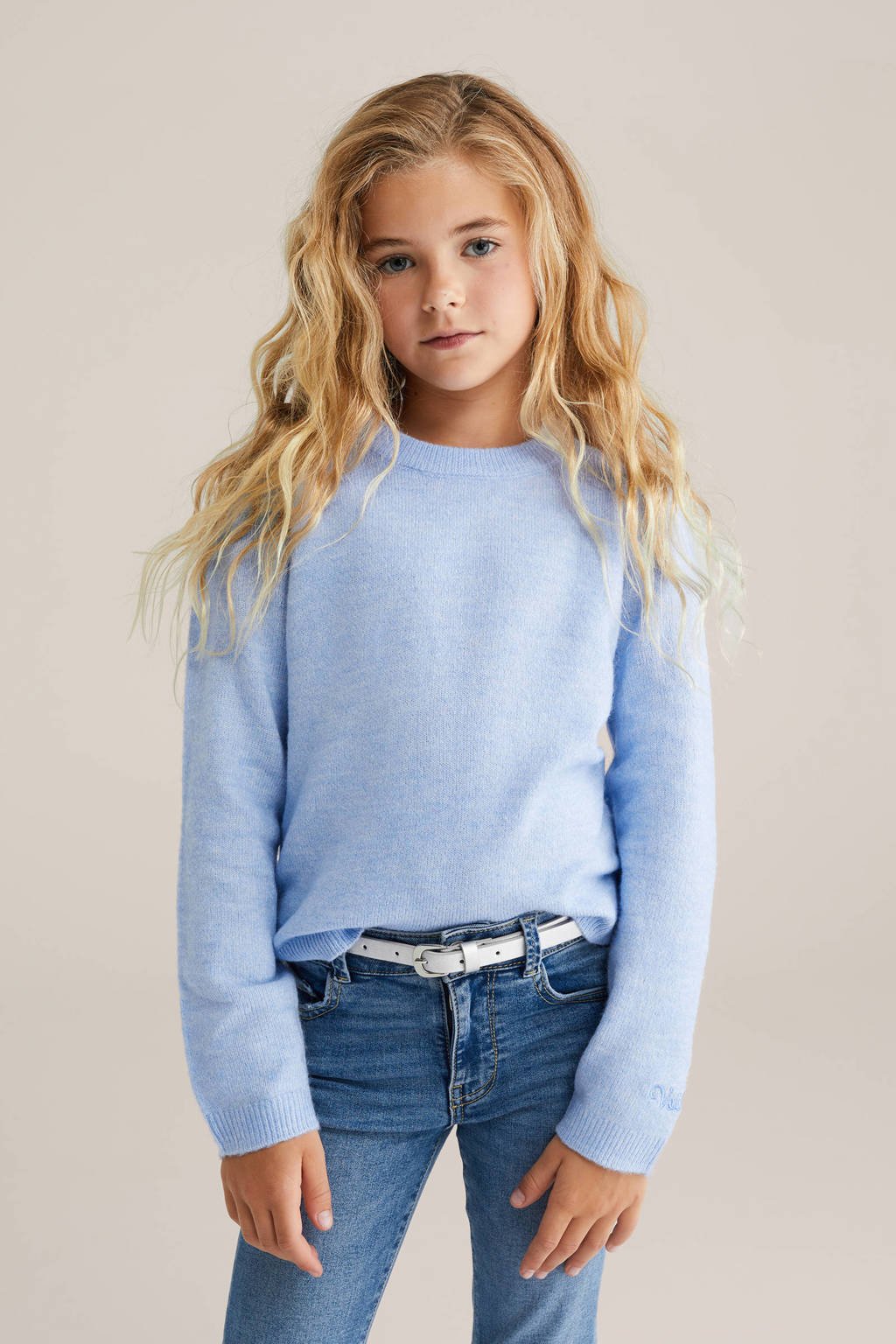 WE Fashion trui lichtblauw fijn gebreid