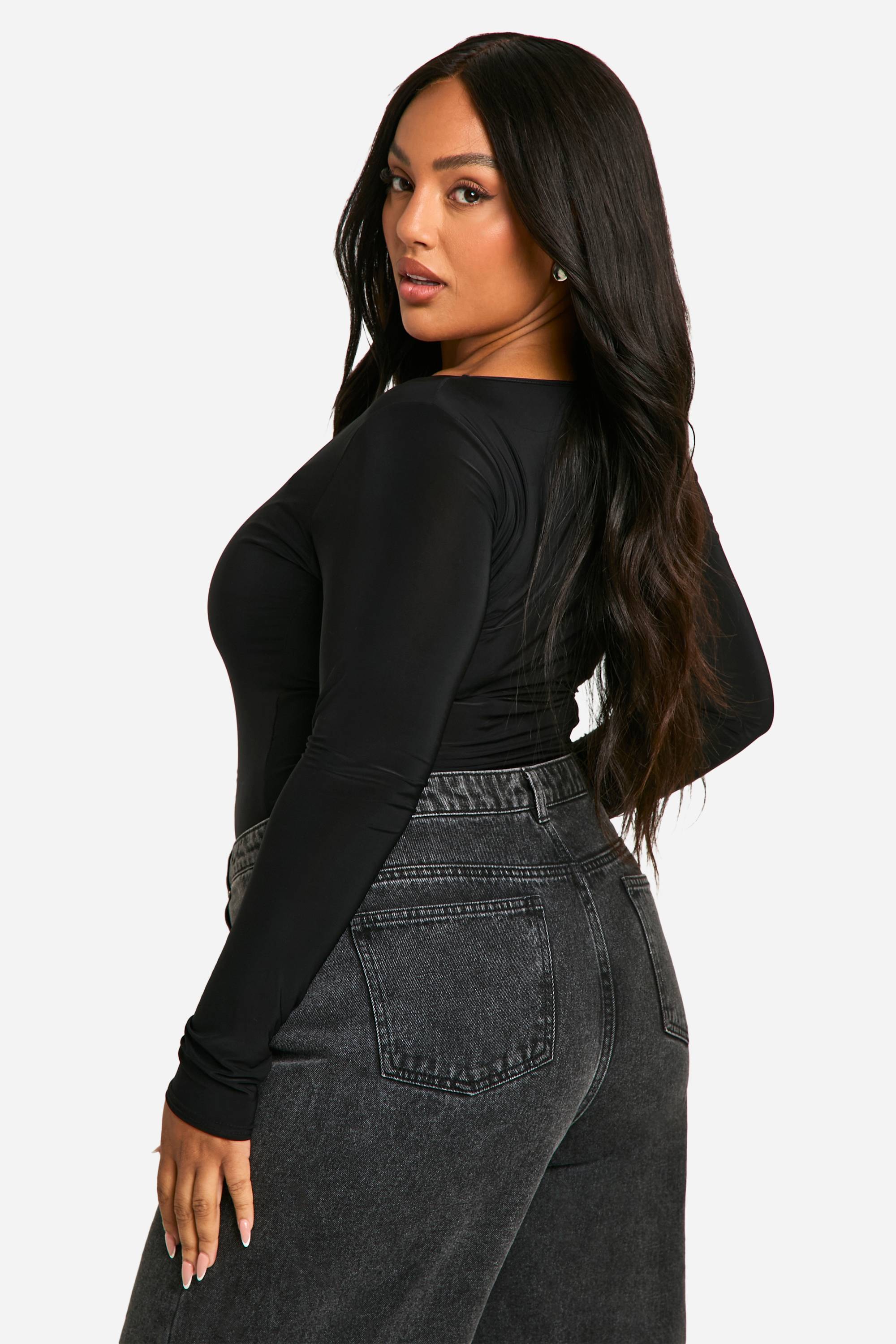 boohoo Bodysuit Boohoo Basics Plus Double Couche Slinky Scoop