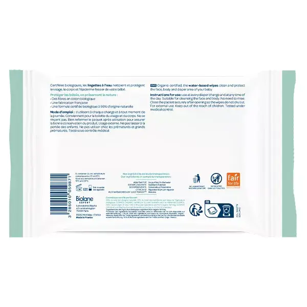 Biolane Expert - Lenços Umedecidos Orgânicos - Pele Sensível - 54 unidades