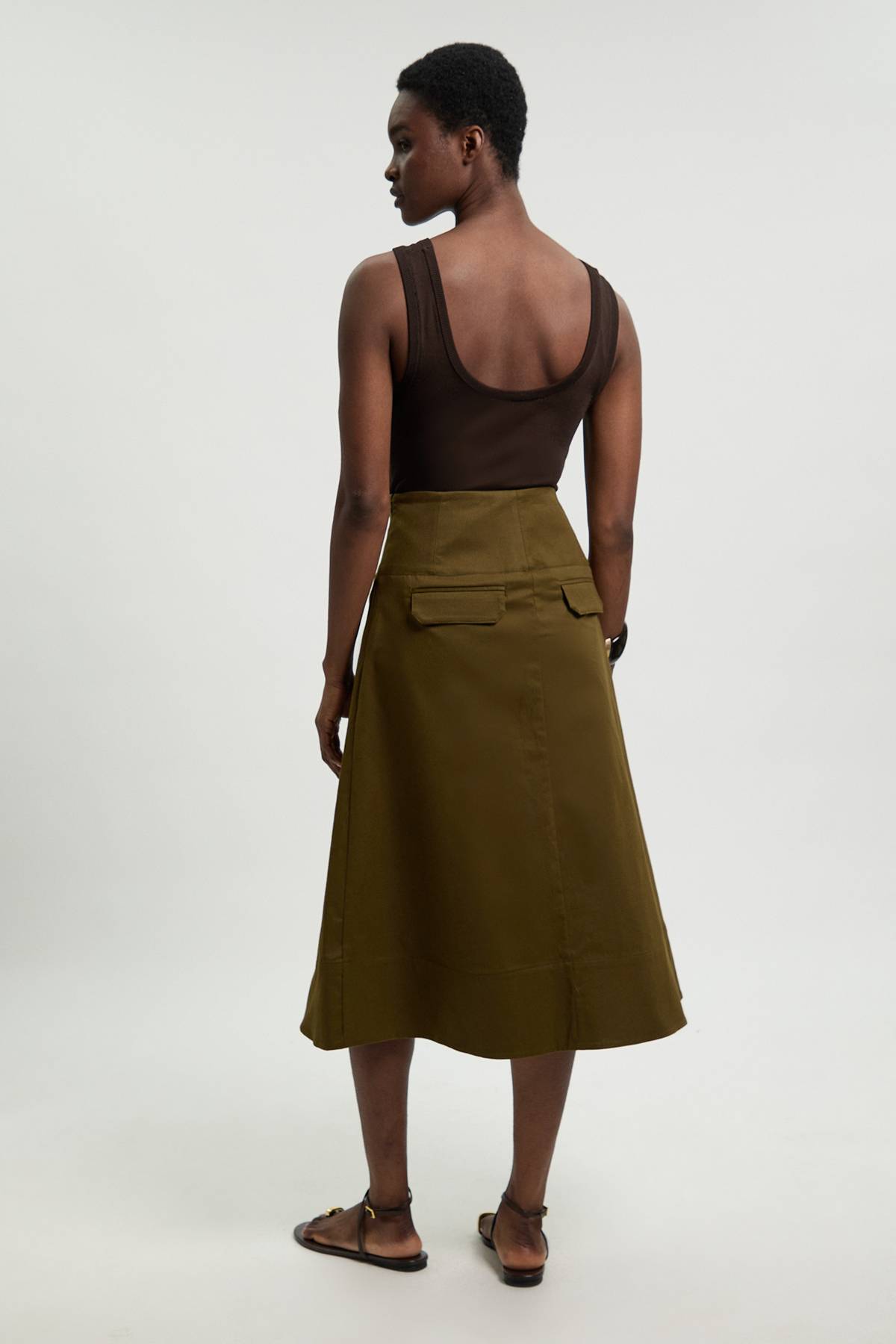 KarenMillen Jupe Midi Ajustée En Coton Avec Détail De Boutons