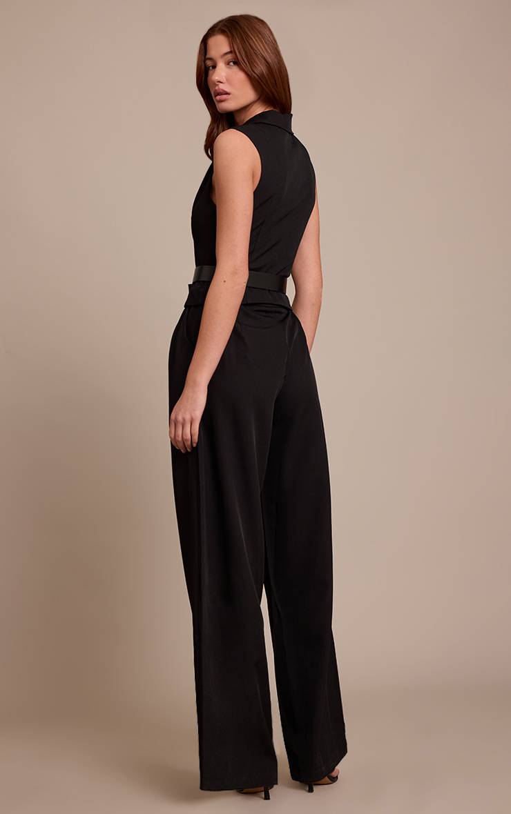 Noir Combinaison-pantalon Droite Tissée Ajustée