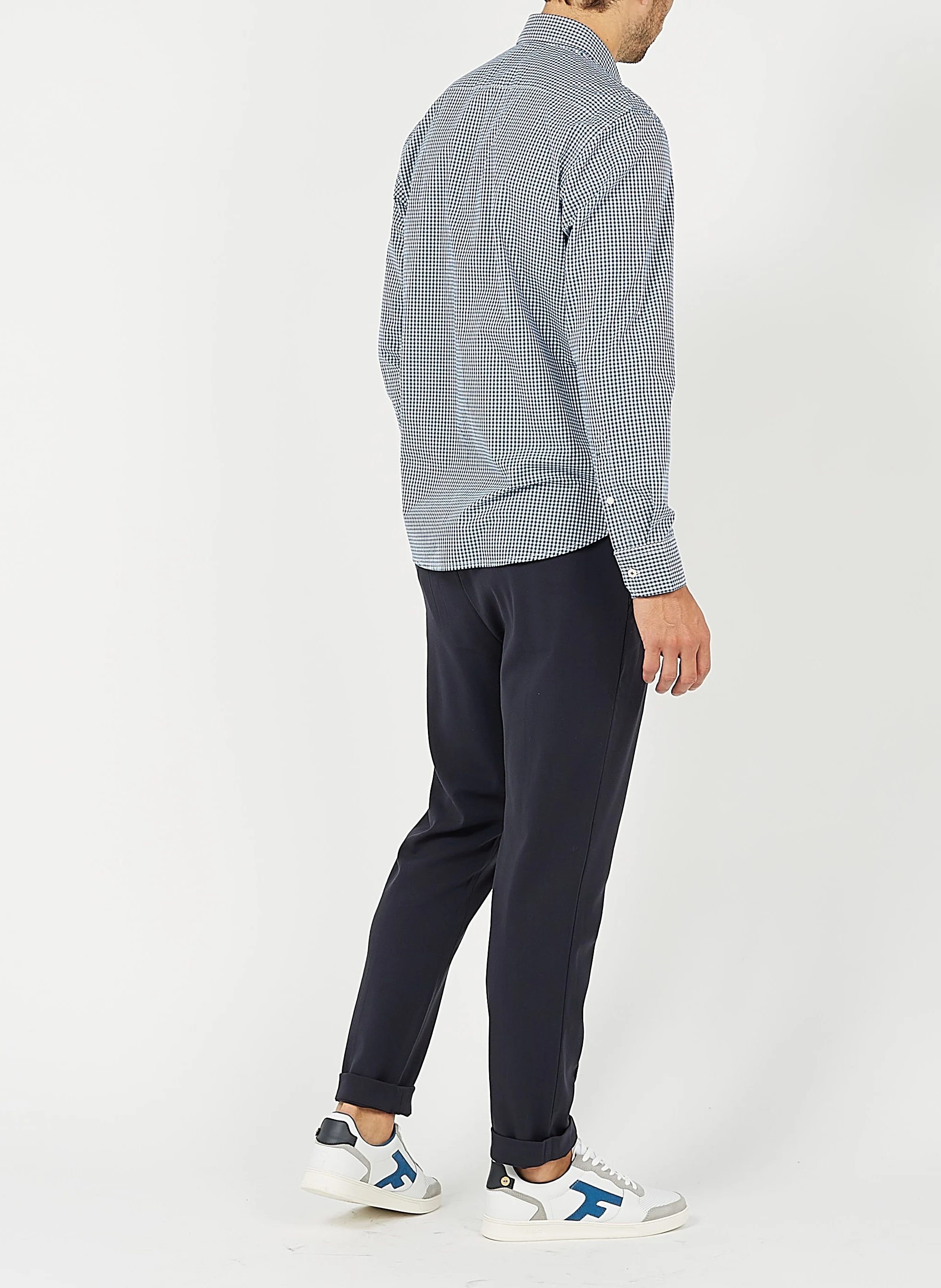 Chemise col classique regular fit à carreaux en coton | Blanc