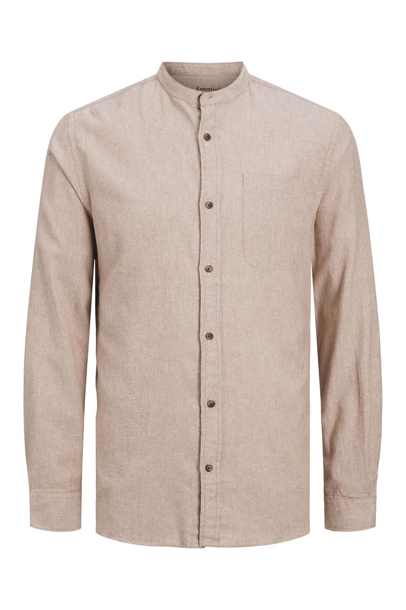 Camisa com gola mandarim, modelagem confortável.