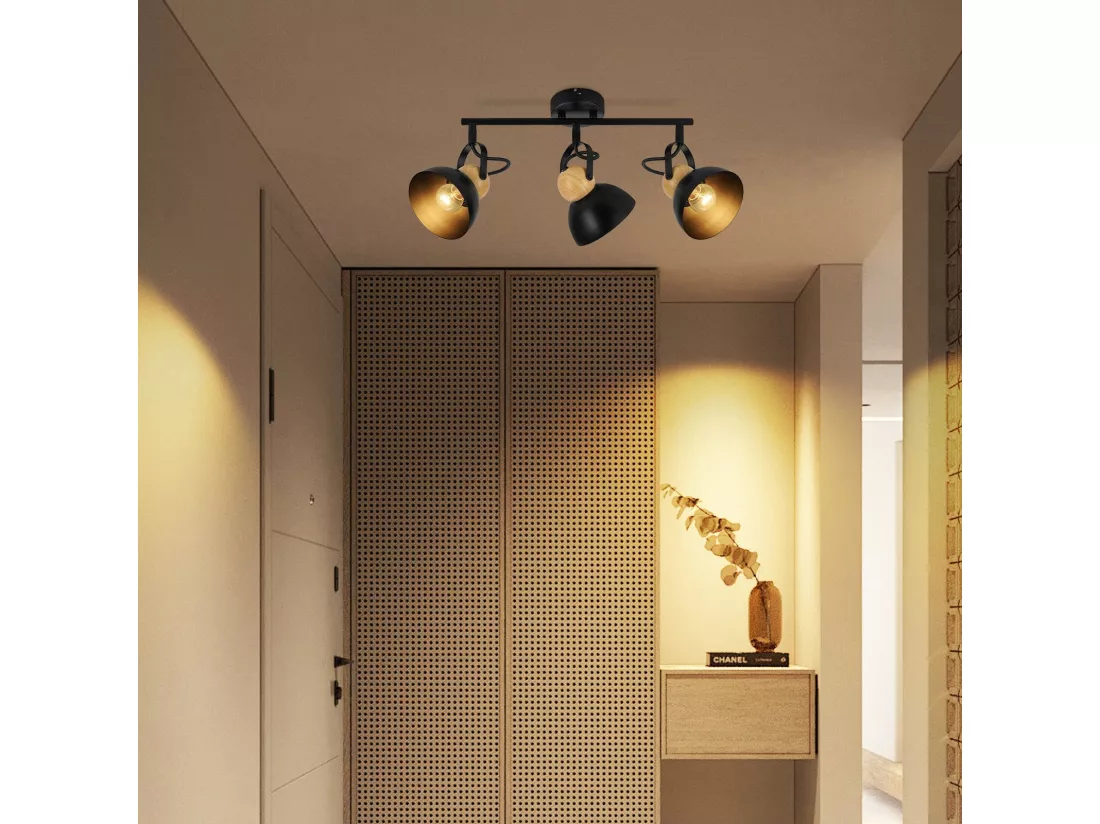 NETTLIFE Spot de plafond vintage noir E27 orientable 350° lampe de couloir rétro métal industriel 3 flammes