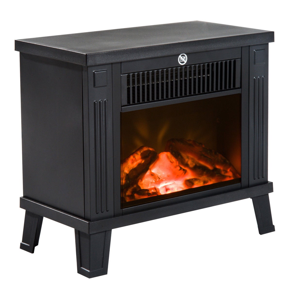 HOMCOM Elektrische haard met vlameffect, vuur, 600/1200W, 34 x 17 x 31 cm, metaal, zwart