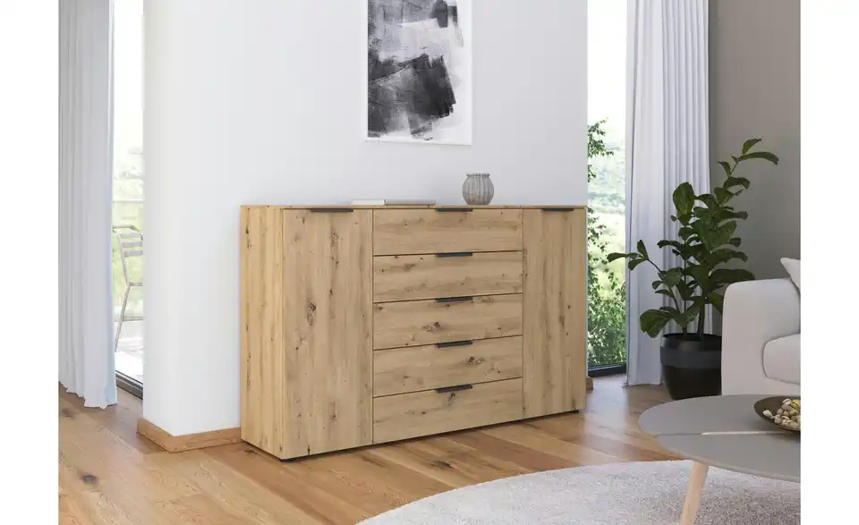 Sideboard Eiche Artisan (Nachbildung) Front: Dekor, Oberboden: Dekor 160 cm Graphit
