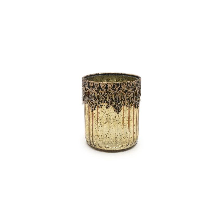 Glas-Windlicht gold, H 11,5 cm, Ø 10 cm von fischer's lagerhaus
