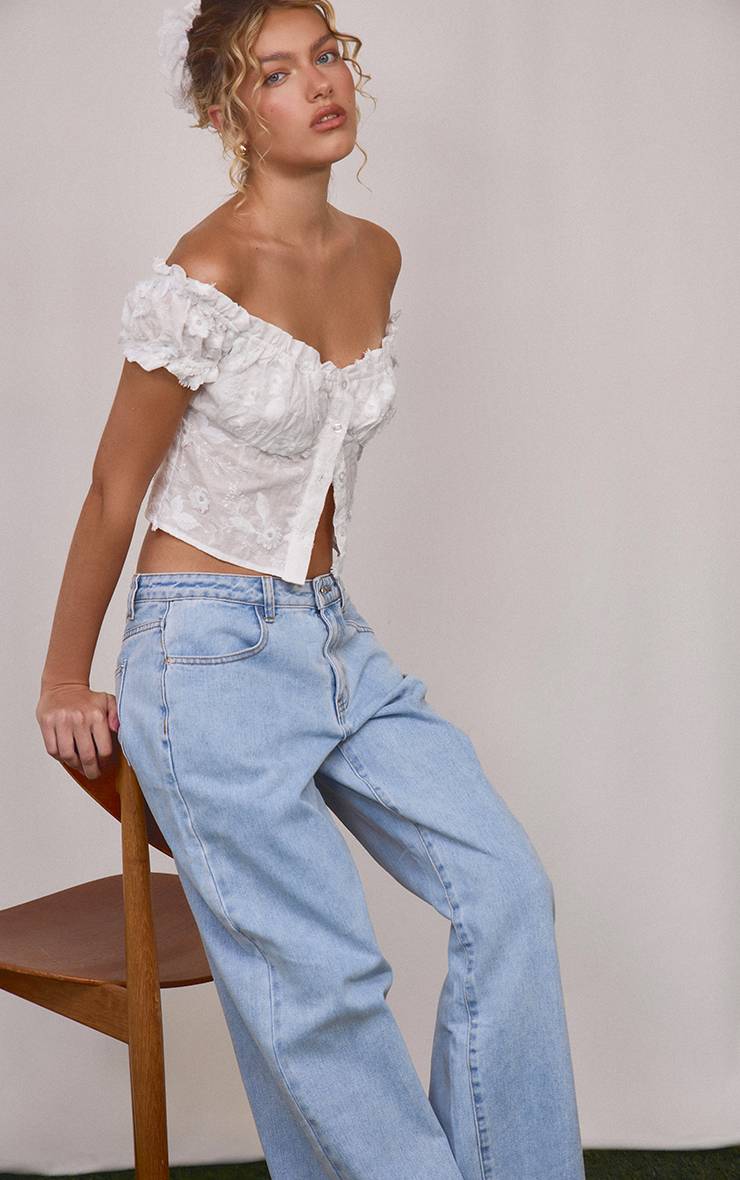 Crème Haut Bardot En Coton Brodé