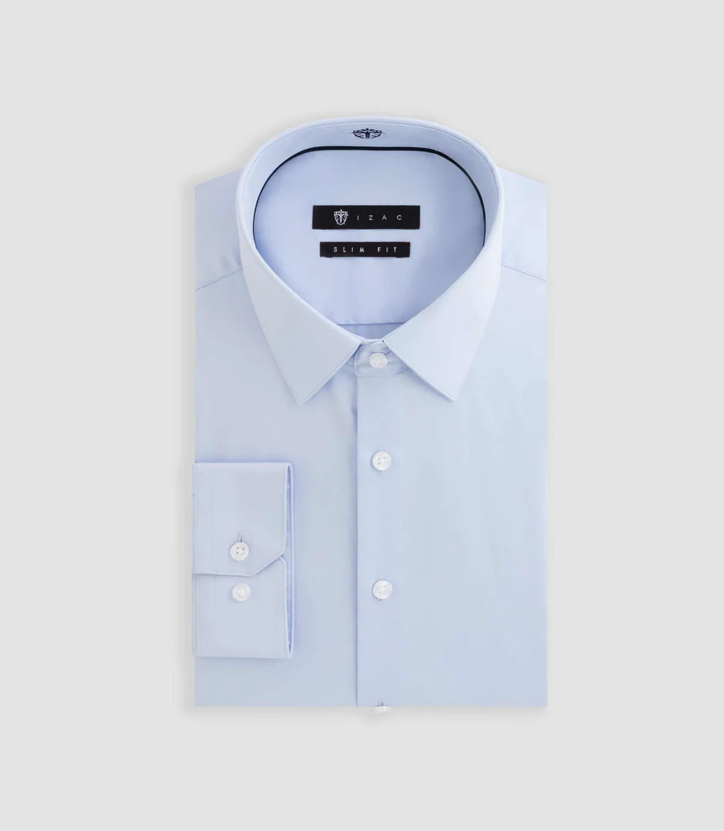 Chemise slim en satin de coton ciel 
