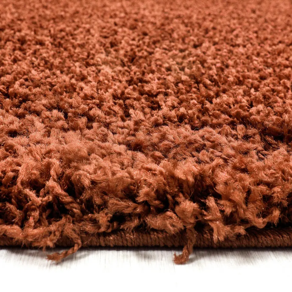 Basic Rond Shaggy vloerkleed Terra / Oranje Hoogpolig - 160 CM ROND