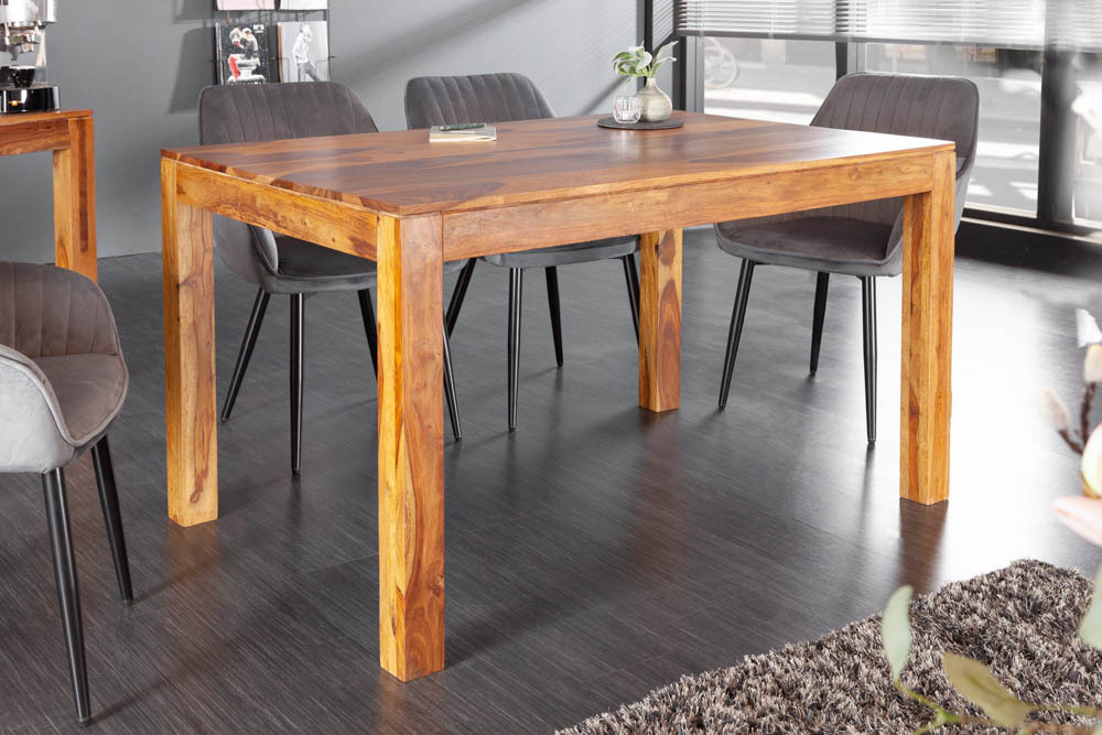 Massivholz Esstisch PURE 135cm braun Sheeshamholz stone finish einzigartige Maserung