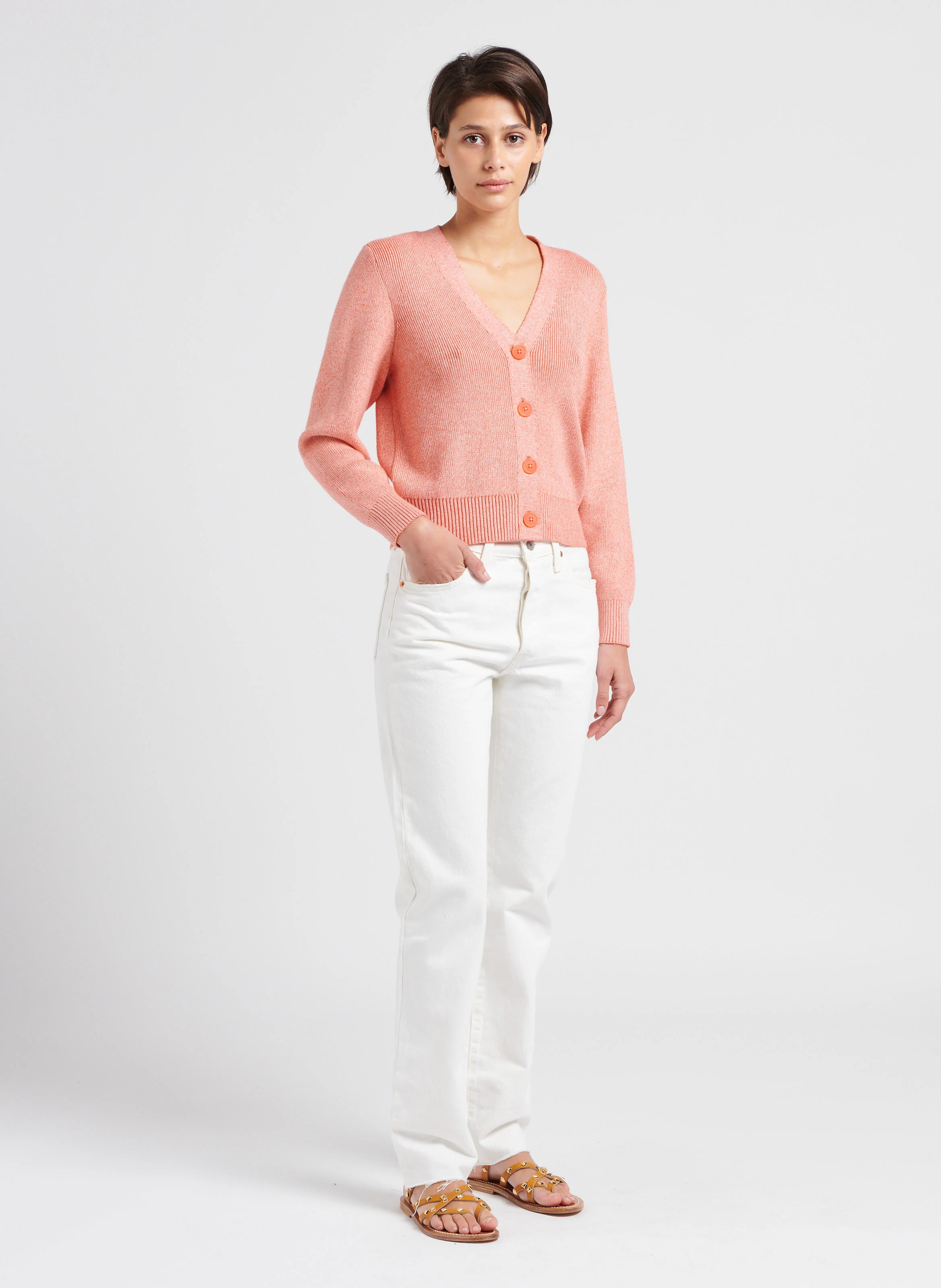Gilet droit à encolure V | Rose