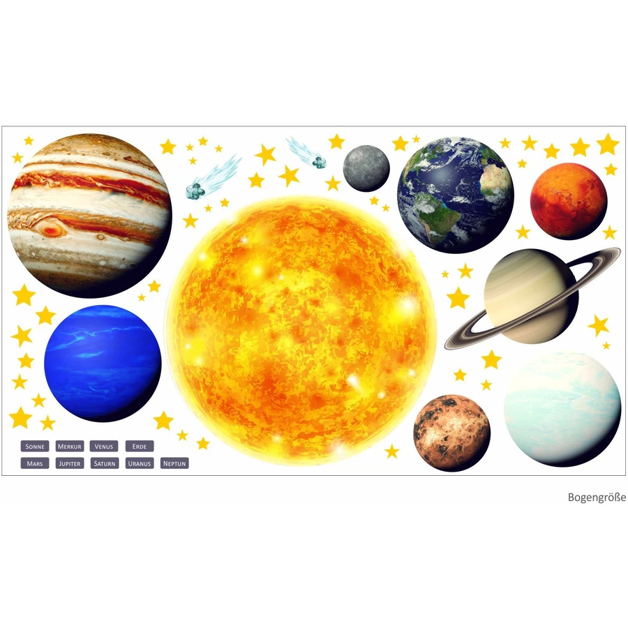 Nikima Wandtattoo 164 Sonnensystem Planeten in 6 vers. Größen bunt