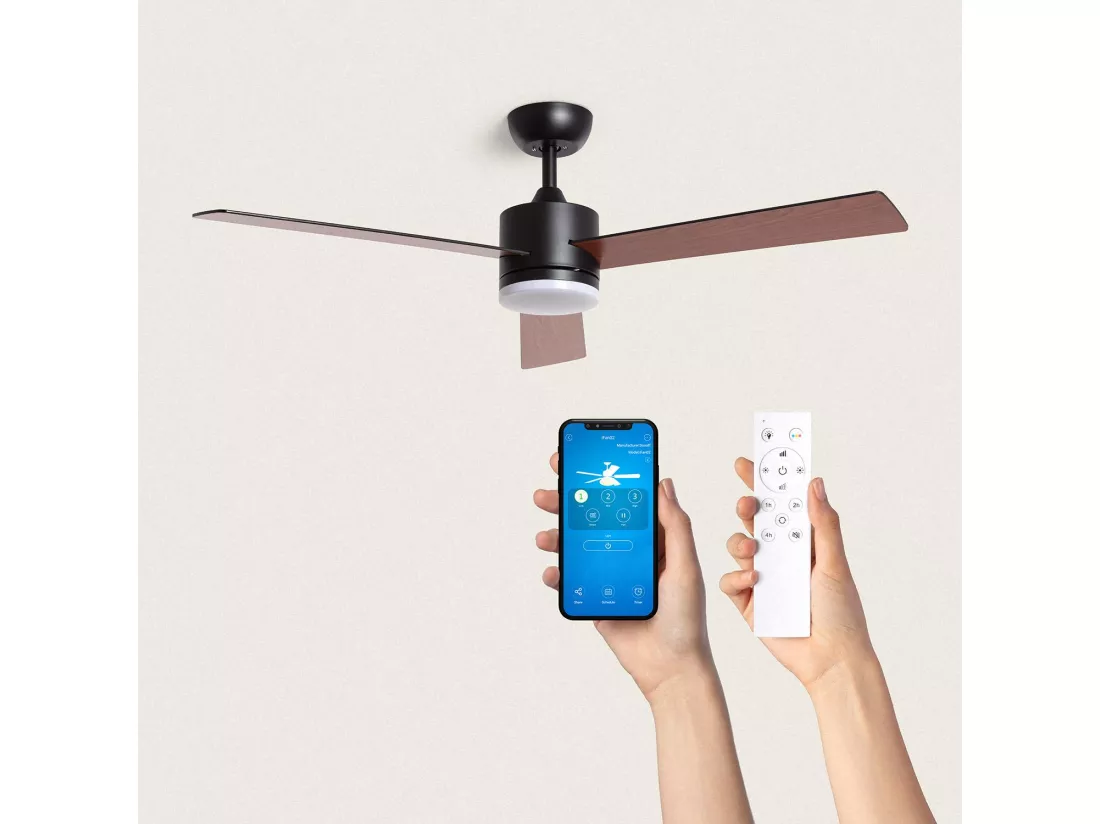 Ventilateur de Plafond Silencieux Fleves 132cm Motor DC Bois foncé Télécommande Avec lumière Oui Noir