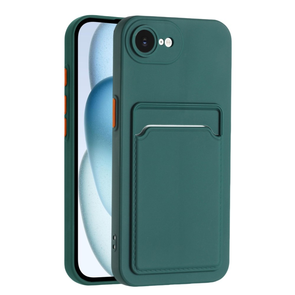 iPhone 16e Gummi Case Hülle mit Kartenfach - Dunkelgrün / Orange