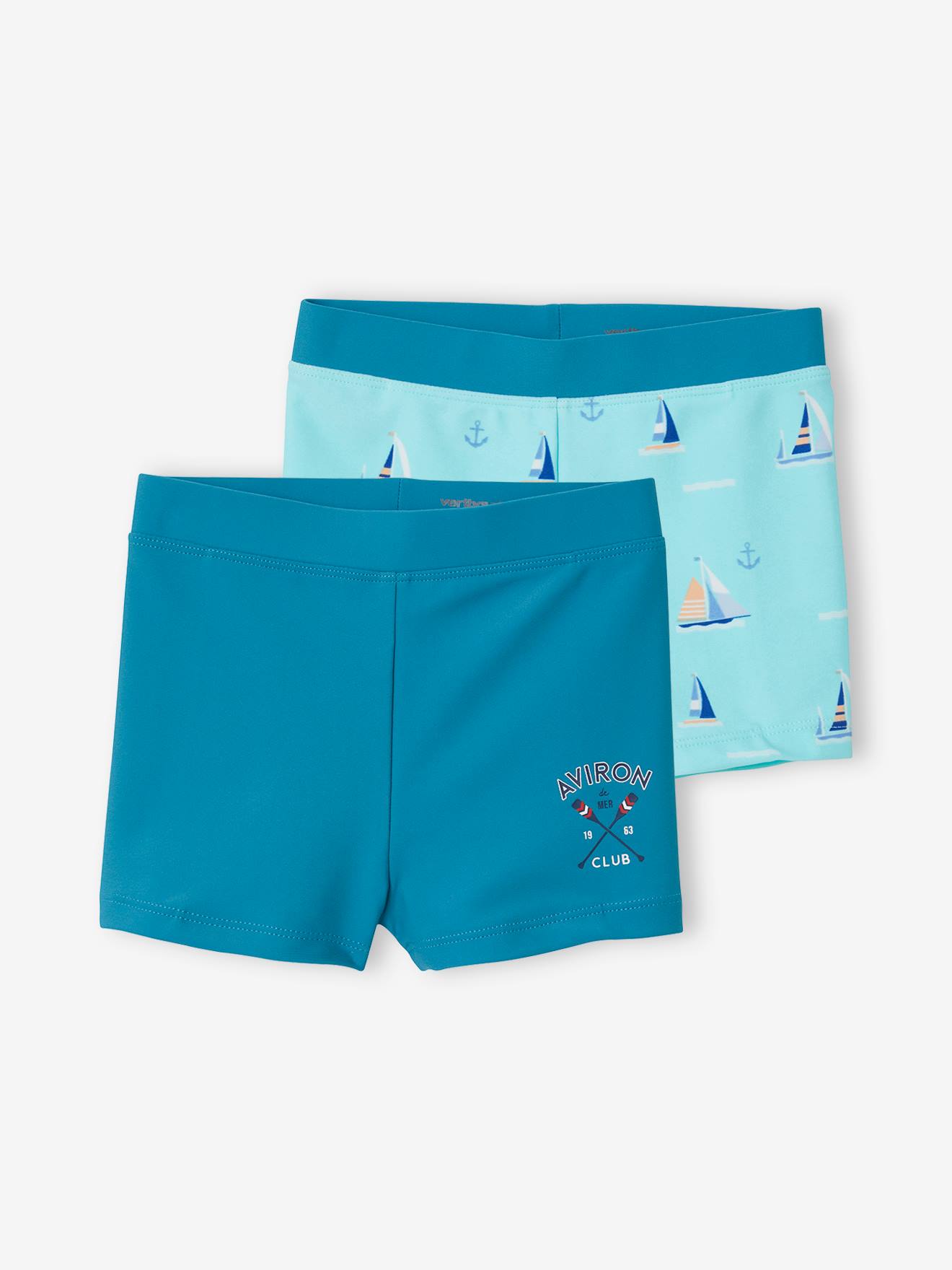 Conjunto de 2 sungas boxer estampadas para meninos, azul médio, bicolor/multicoloridas