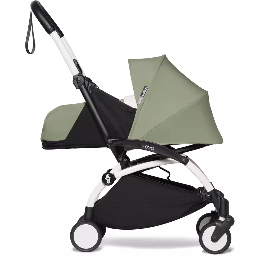 BABYZEN Kinderwagen YOYO2 0+ White mit Neugeborenenaufsatz undTextilset Olive