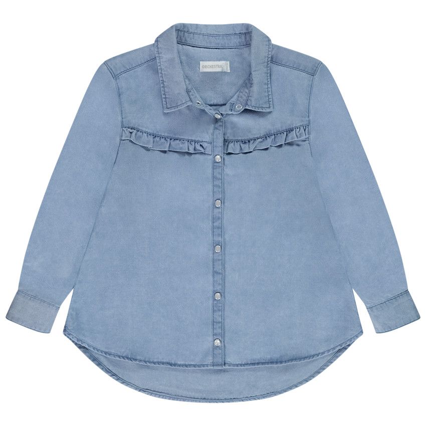 Chemise manches longues effet jean pour fille - Bleu