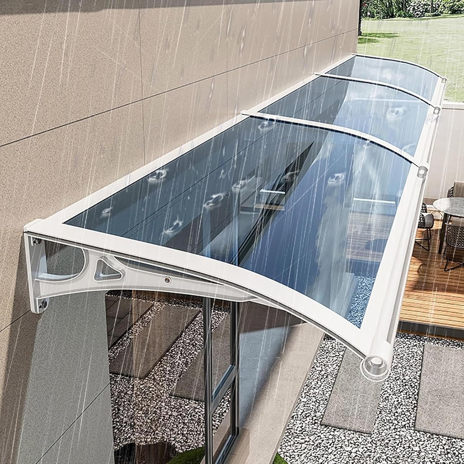 Vordach Haustür Überdachung, Modernes Design Haustürvordach Pultvordach, Polycarbonat Türvordach für draußen Regenschutz UV-Schutz vor Regen und Schnee - 60x140cm