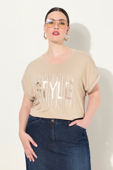 T-Shirt, Ziersteinmotiv, Oversized, Rundhals, Halbarm