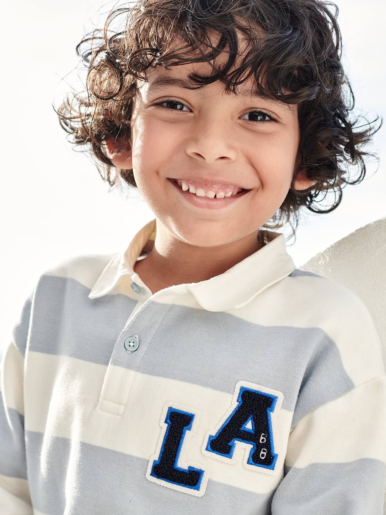 Camisa polo listrada estilo universitário para meninos, listras azuis