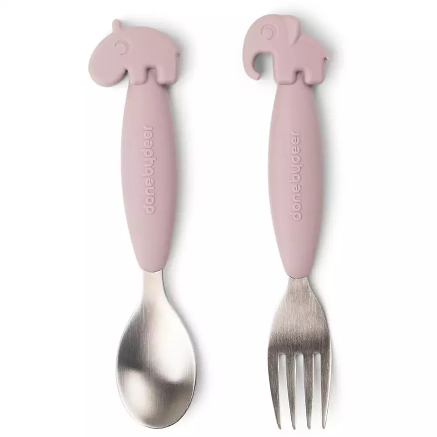 Done by Deer™ Löffel- und Gabelset Easy-grip, Deer friends Rosa