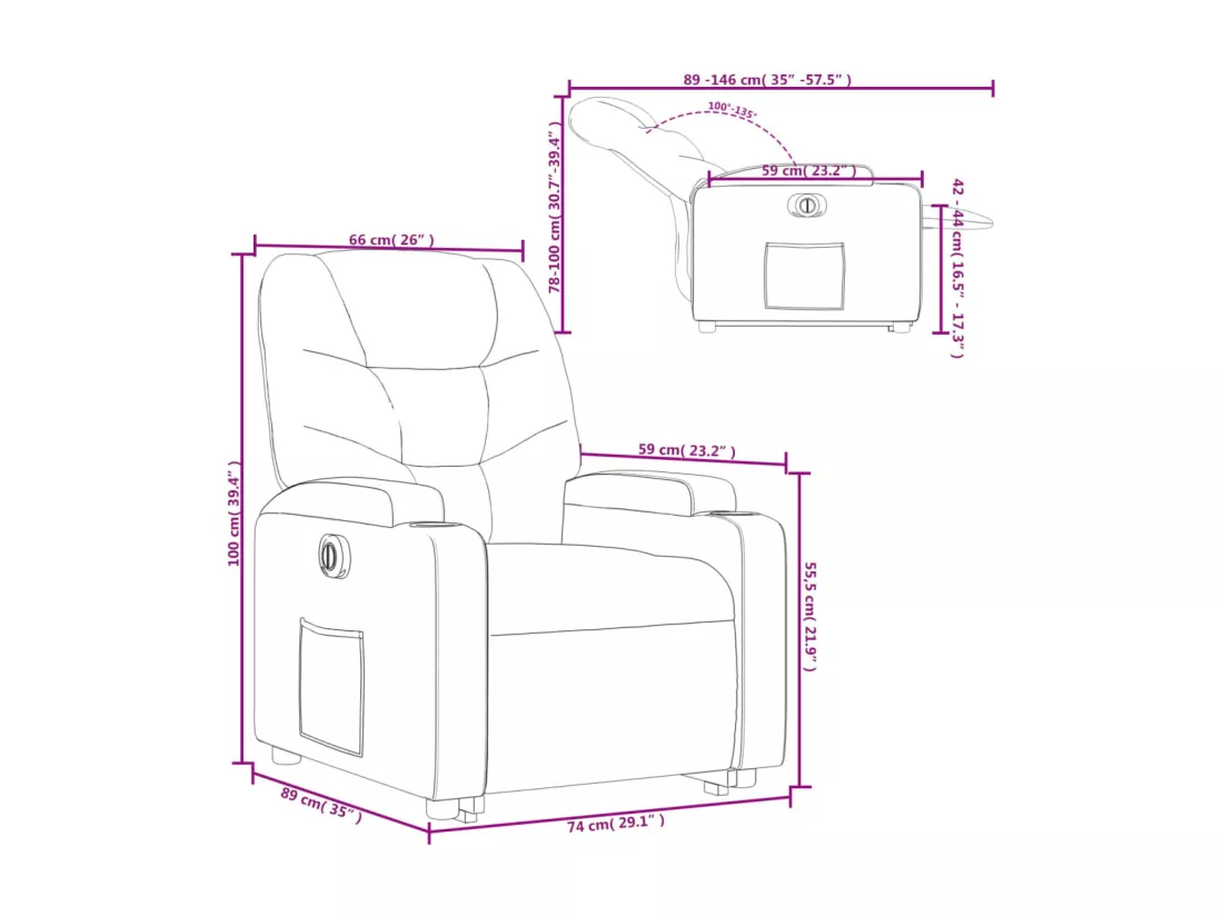 Fauteuil inclinable électrique taupe tissu