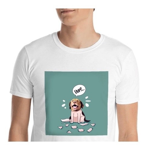 Camiseta masculina Mascochula, personalizada com a foto do seu animal de estimação, branca.