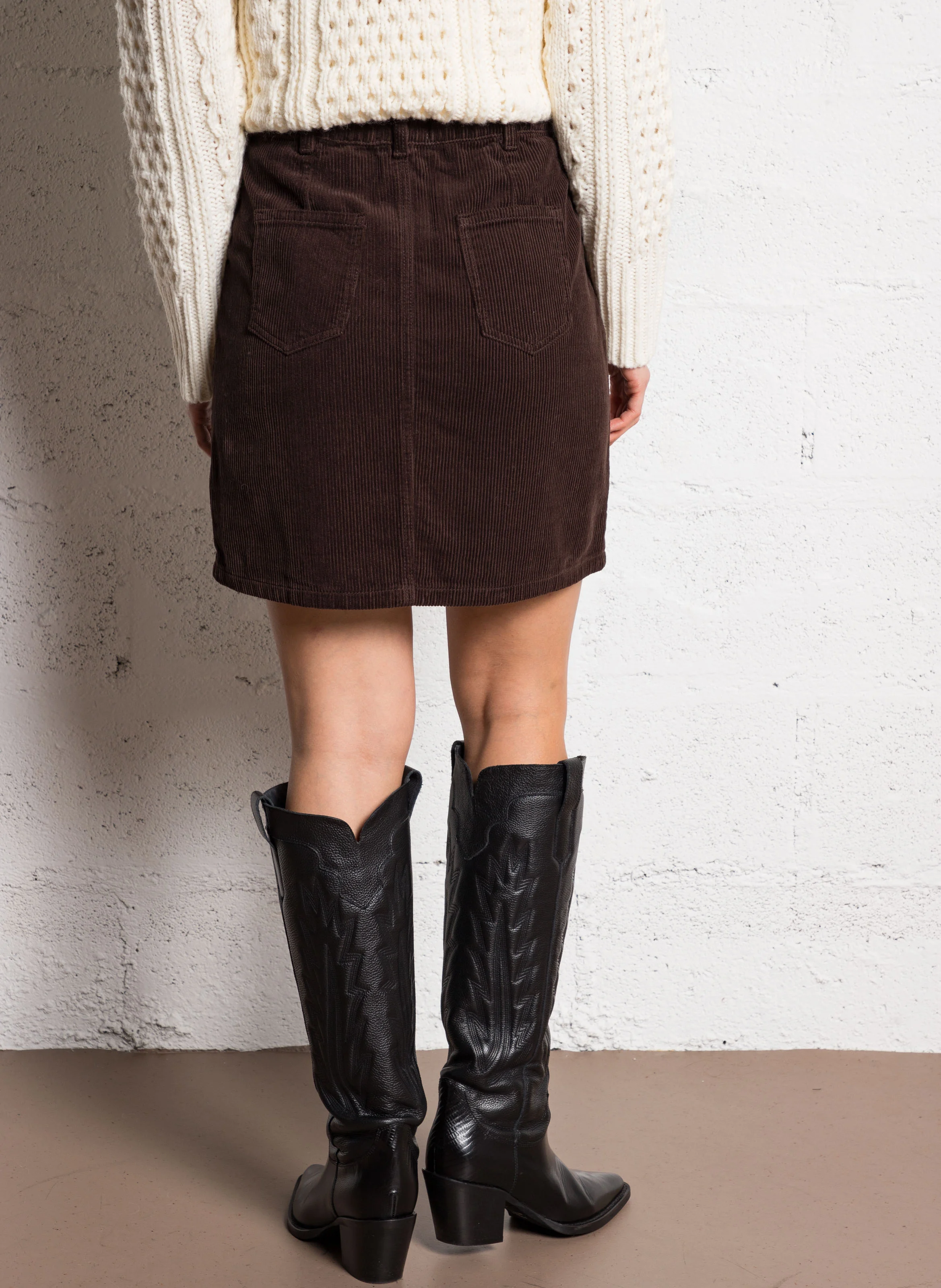 BILLIE - Jupe courte droite en coton | Marron