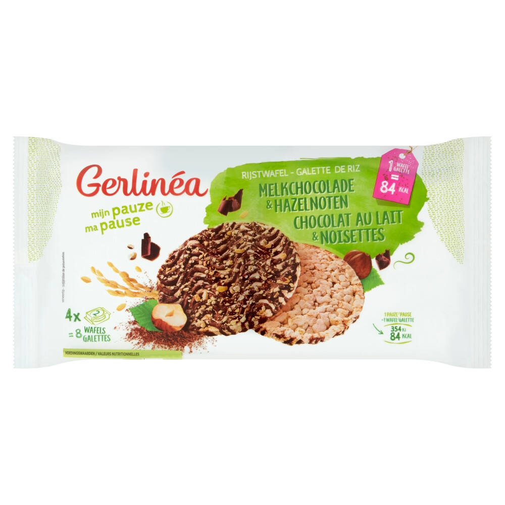 Gerlinea Rijstwafel Melkchocolade & Hazelnoten4x2 stuks