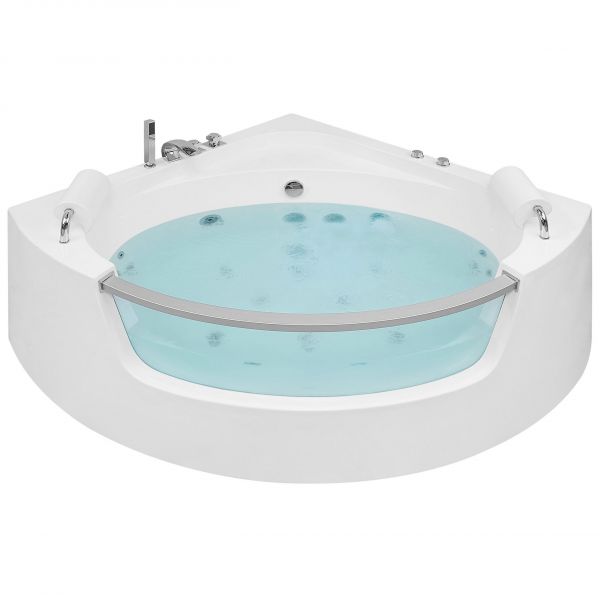 Beliani Banheira de Hidromassagem com Vidro Transparente Mangle de Acrílico Branco 136x187x63
