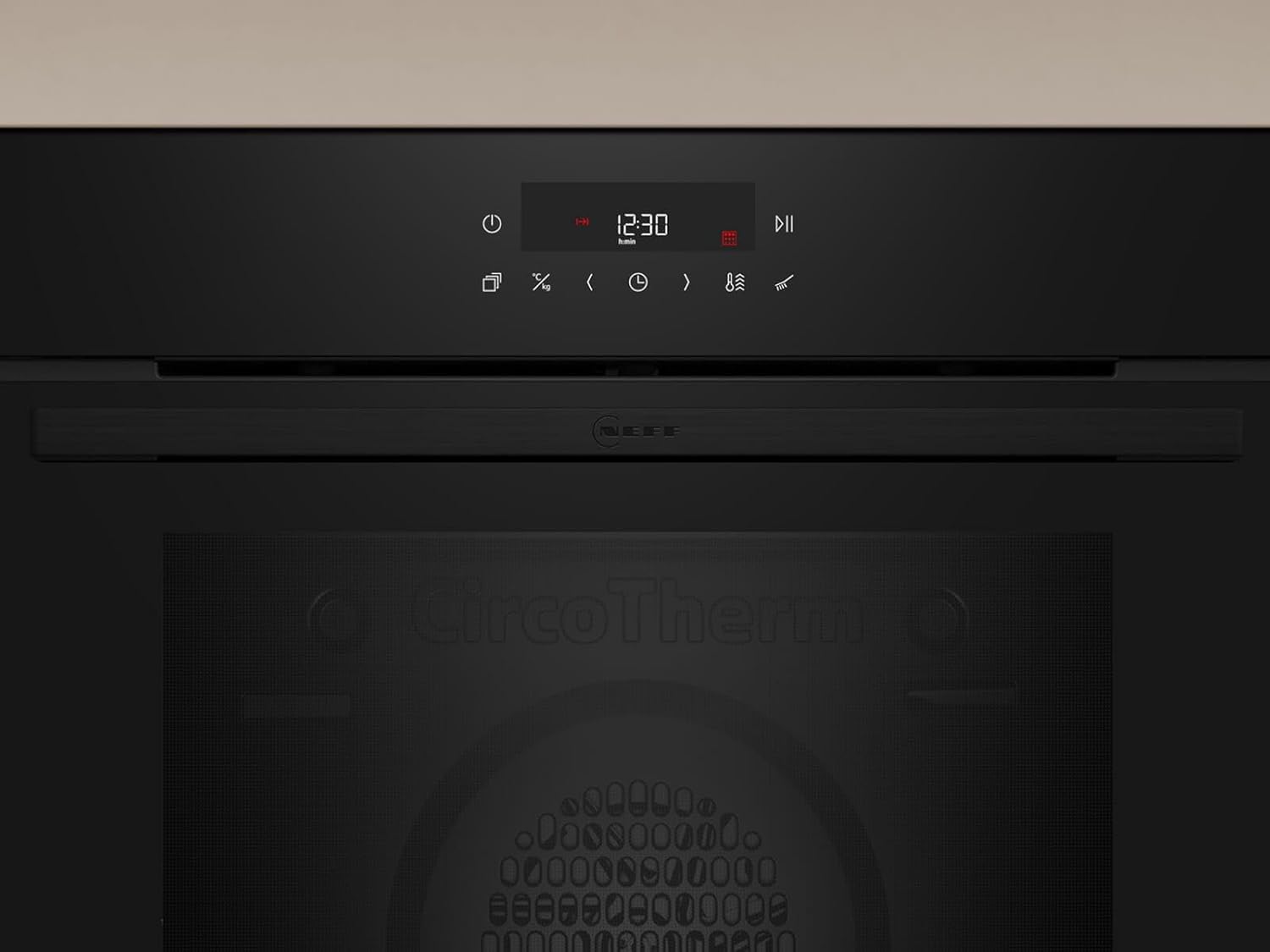 NEFF B2CCJ7AK0, N30, Einbaubackofen 60x60cm, schwarz mit CircoTherm, LED Display, ohne Knebel, mit Pyrolyse, Klapptür
